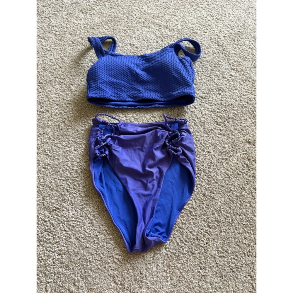 aerie Royal Blue/ Indigo Bikini Set with Cheeky Bottoms and Scoop Top Size XS